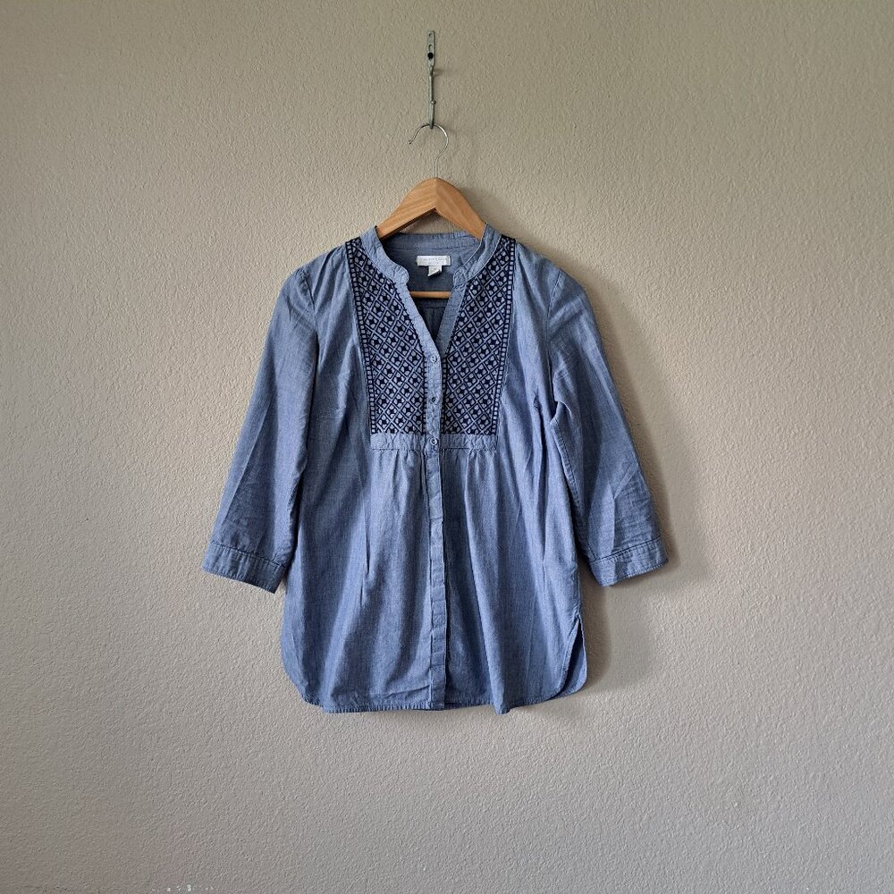 Charter Club Modern Cottage Embroidered Blue Button-Do Blouse Size 6P